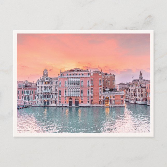 Postal Pink Sunset on the Grand Canal Venice Italy Photo (Anverso)