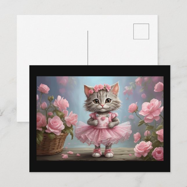 Postal Pink Tutu Ballerina Kitten (Anverso / Reverso)