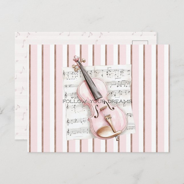 Postal Pink Violin Music Sheet (Anverso / Reverso)