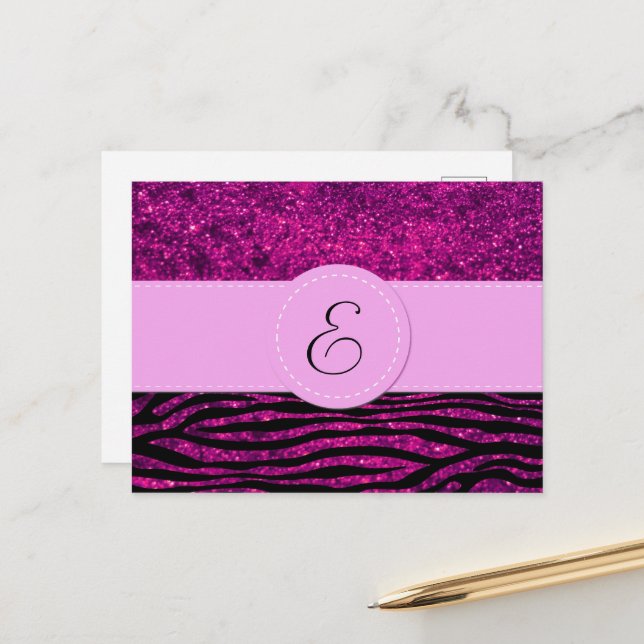 Postal Pink Zebra, Glitter Zebra, Zebra Print, Monogram (Anverso/Reverso In Situ)