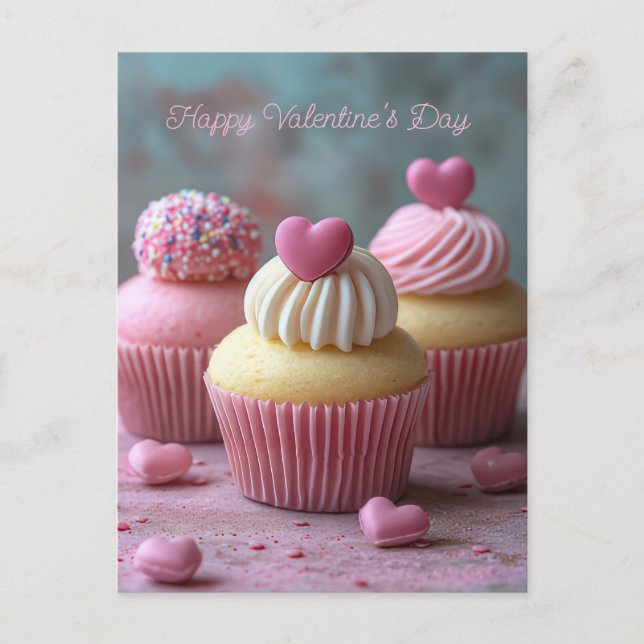 Postal Pinke Cupcakes mit Herzen Valentinstag (Anverso)