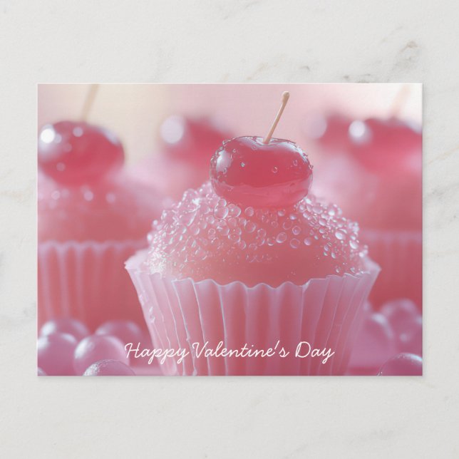 Postal Pinke Cupcakes mit Kirsche Valentinstag (Anverso)
