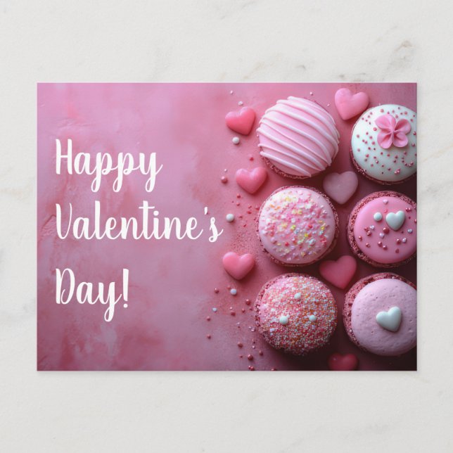 Postal Pinke Macarones mit Herzen Valentinstag (Anverso)