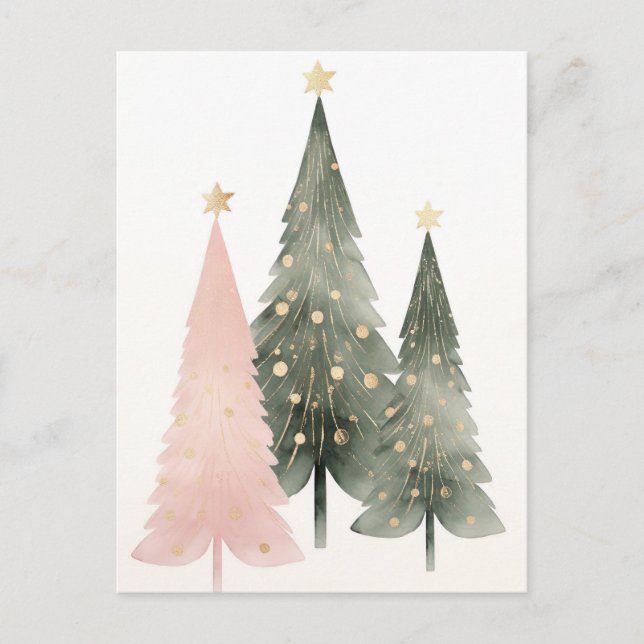 Postal Pinke und grüne Weihnachtsbäume  (Anverso)