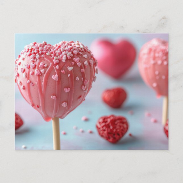 Postal Pinker Cake Pop in Herzform Valentinstag (Anverso)