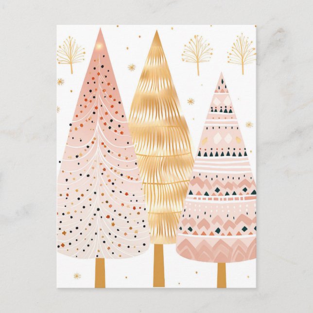 Postal Pinker und goldener Weihnachtsbaum mit Geschenken (Anverso)