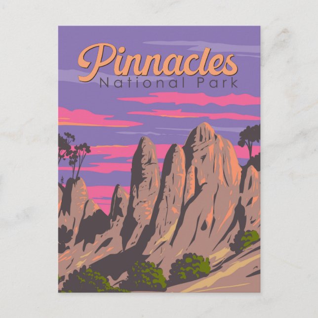 Postal Pinnacles Parque nacional Ilustracion Viaje Arte (Anverso)