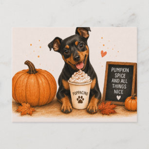 Postal Pinscher Miniatura Invitando Especias de Calabaza