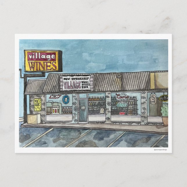 Postal pintada a mano por los vinos de la aldea (Anverso)