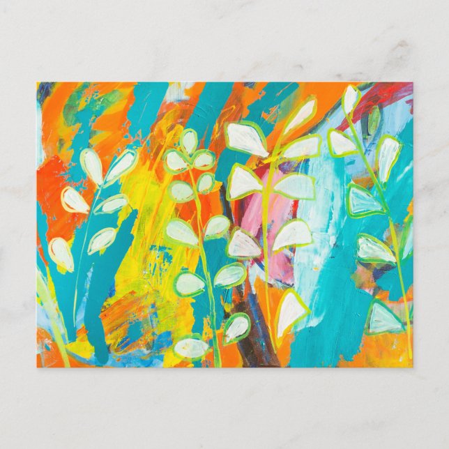 Postal Pintado Acrílico Floral Multicolores Resumen (Anverso)