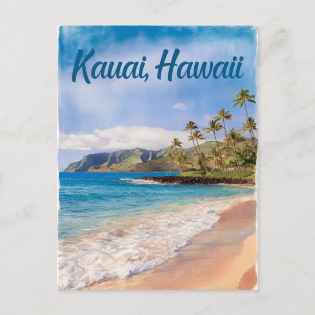 Postal Pintado acuático de Kauai Hawaii Beach (Anverso)