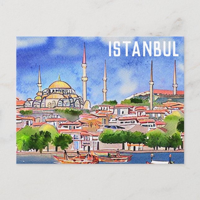 Postal Pintado acuático de la mezquita de Estambul (Anverso)