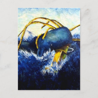 Postal Pintado Bella Artes original de ballena vs colosal