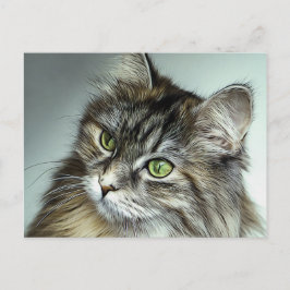 Postal Pintado de aceite de gato ondulado con ojos verdes