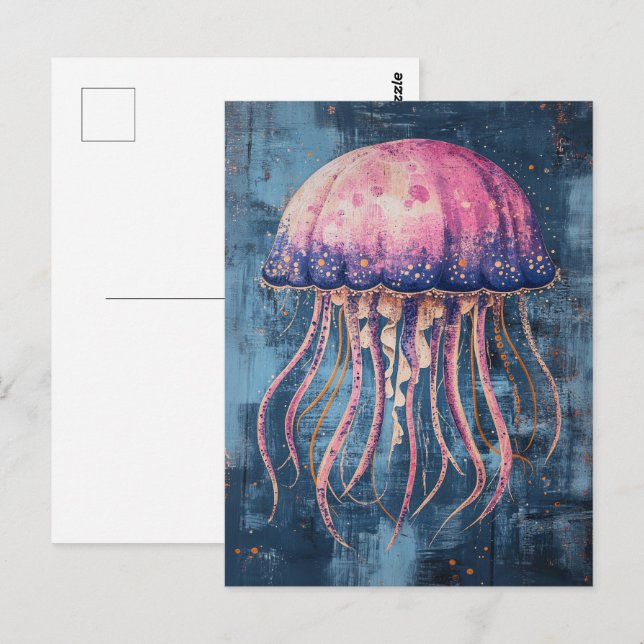 Postal Pintado de aceite de medusas rusticas (Anverso / Reverso)