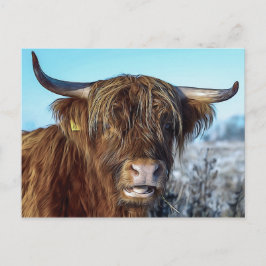 Postal Pintado de aceite de vaca en la región montañosa