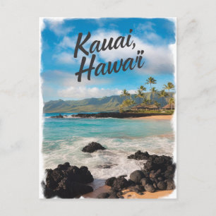 Postal Pintado de acuarela de Kauai Hawaii