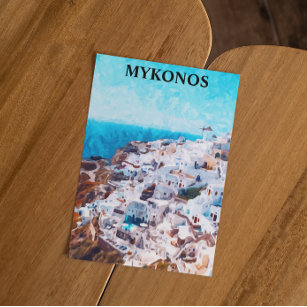 Postal Pintado de acuarela de Mykonos Grecia