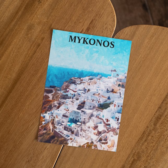 Postal Pintado de acuarela de Mykonos Grecia (mykonos greece watercolor postcard)