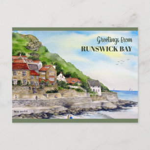 Postal Pintado de acuarela de Runswick Bay Yorkshire Engl