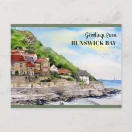 Postal Pintado de acuarela de Runswick Bay Yorkshire Engl