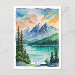 Postal Pintado de acuarela del Parque Nacional Lake Clark