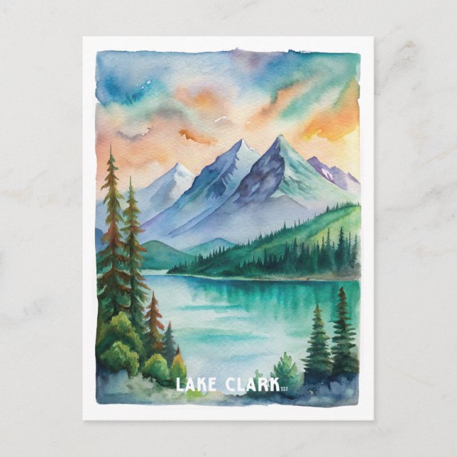 Postal Pintado de acuarela del Parque Nacional Lake Clark (Anverso)