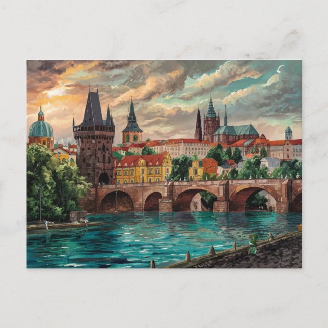 Postal Pintado de acuarela en Praga, República Checa (Anverso)