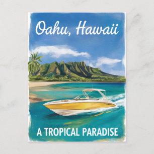 Postal Pintado de color acuático Oahu Hawaii Beach Travel