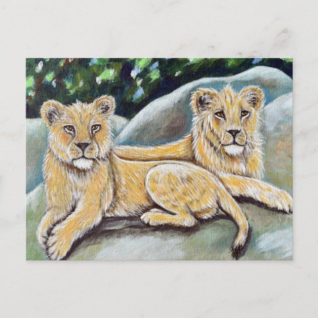 Postal Pintado de dos leones reales (Anverso)