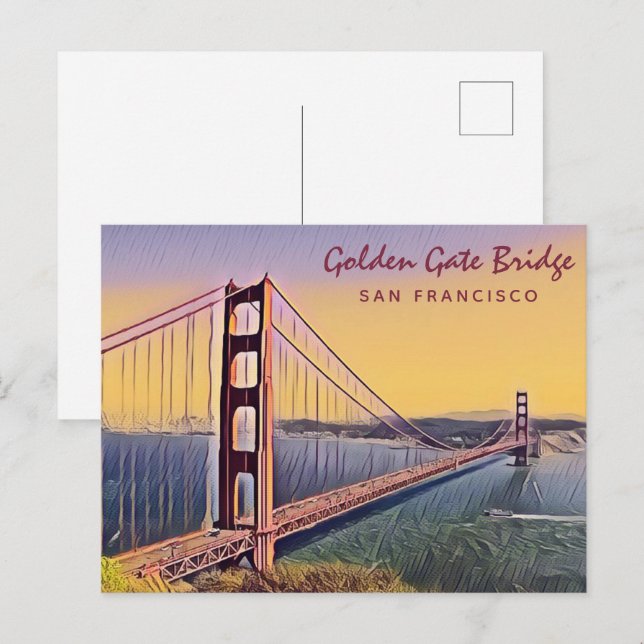Postal Pintado de época del puente Golden Gate de San Fra (Anverso / Reverso)