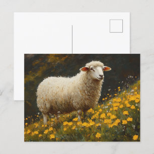 Postal Pintado de flores de mariposa de oveja