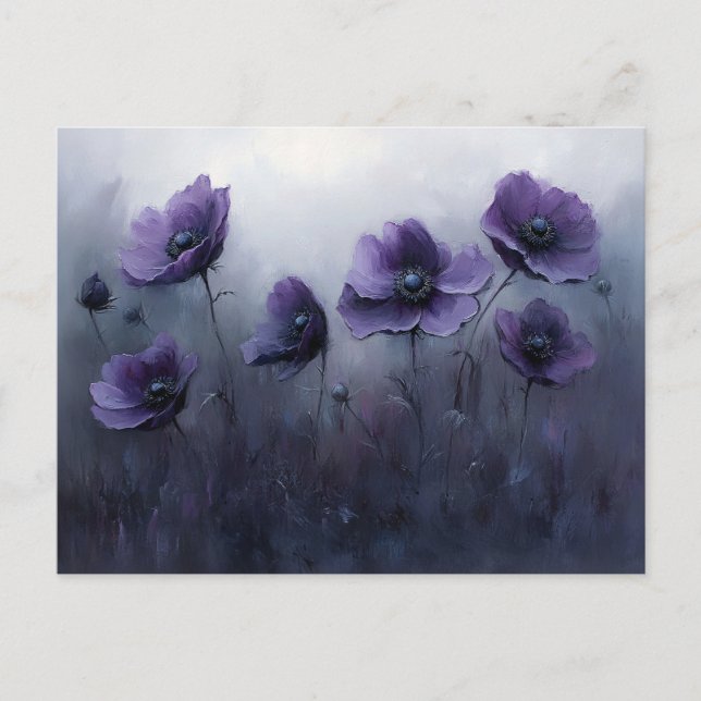 Postal Pintado de flores góticas púrpuras (Anverso)
