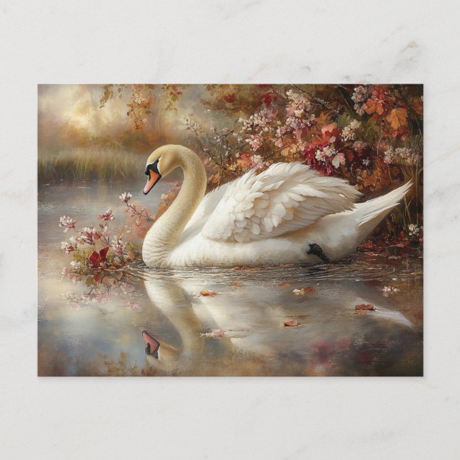 Postal Pintado de follaje otoñal de Swan Pastel (Anverso)