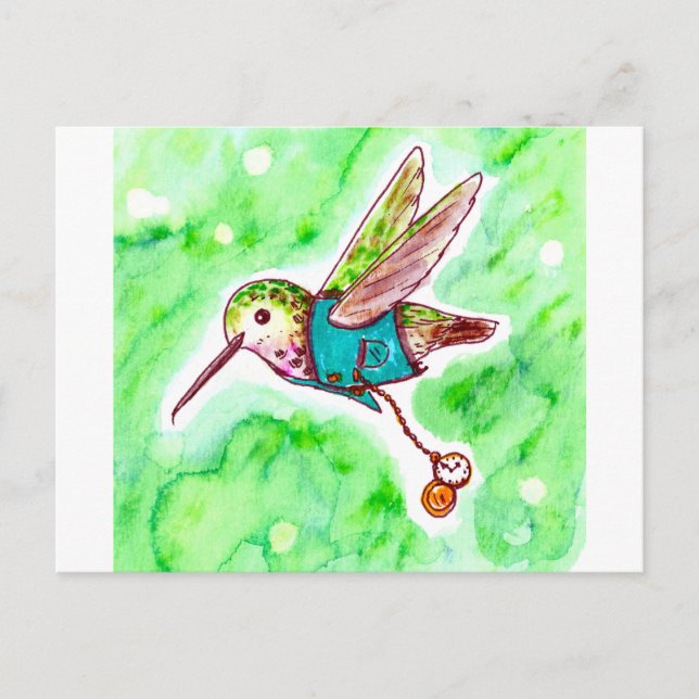 Postal Pintado de Hummingbird con moscas de tiempo (Anverso)