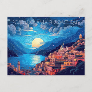 Postal Pintado de Italia en la costa de Amalfi