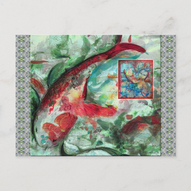 Postal Pintado de peces Koi Carp (Anverso)