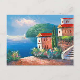 Postal Pintado De Una Villa De Playa En Italia
