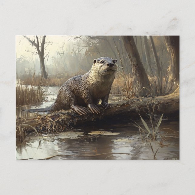 Postal Pintado de vida salvaje Rustic River Otter (Anverso)