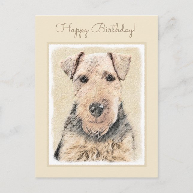 Postal Pintado de Welsh Terrier - Arte de Perro Original. (Anverso)