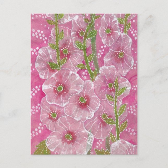 Postal Pintado Floral de flores de malva aguda (Anverso)