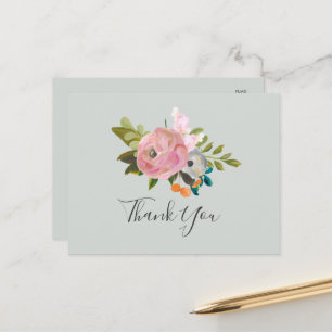 Postal Pintado Floral Gracias Postcard