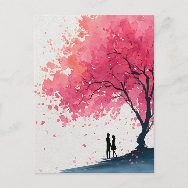 Postal Pintado romántico de acuarela de una pareja (Anverso)