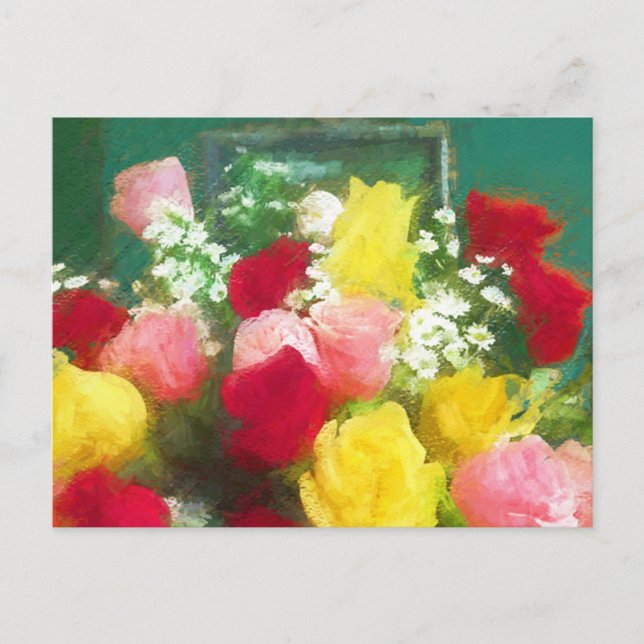Postal Pintado Rose Bouquet - Arte de Flor Original. (Anverso)