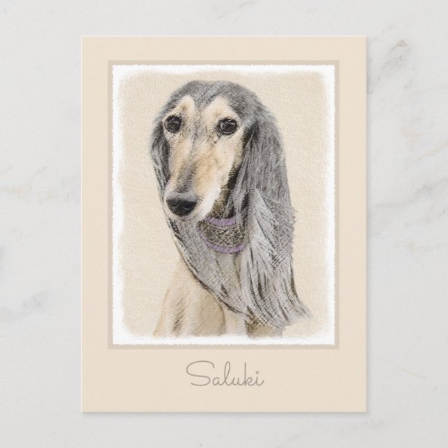 Postal Pintado Saluki (Amanecer) - Arte Perro Original Cu (Anverso)