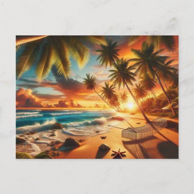 Postal Pintado Serene Tropical Sunset Beach (Anverso)