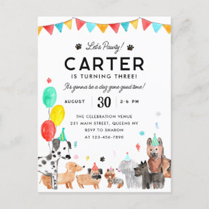 Postal Pintamos a Fiestas de animales niños con porras de