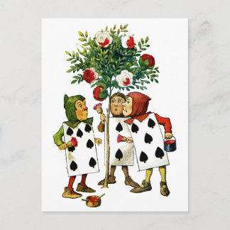 Postal Pintando a los Rosas de la reina en Alicia en el p