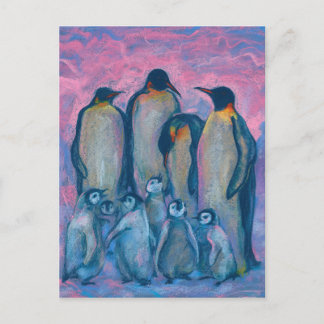 Postal Pintando animales de los pájaros Antárticos del Em