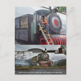 Postal Pintando el mural del tren Swamp Rabbit